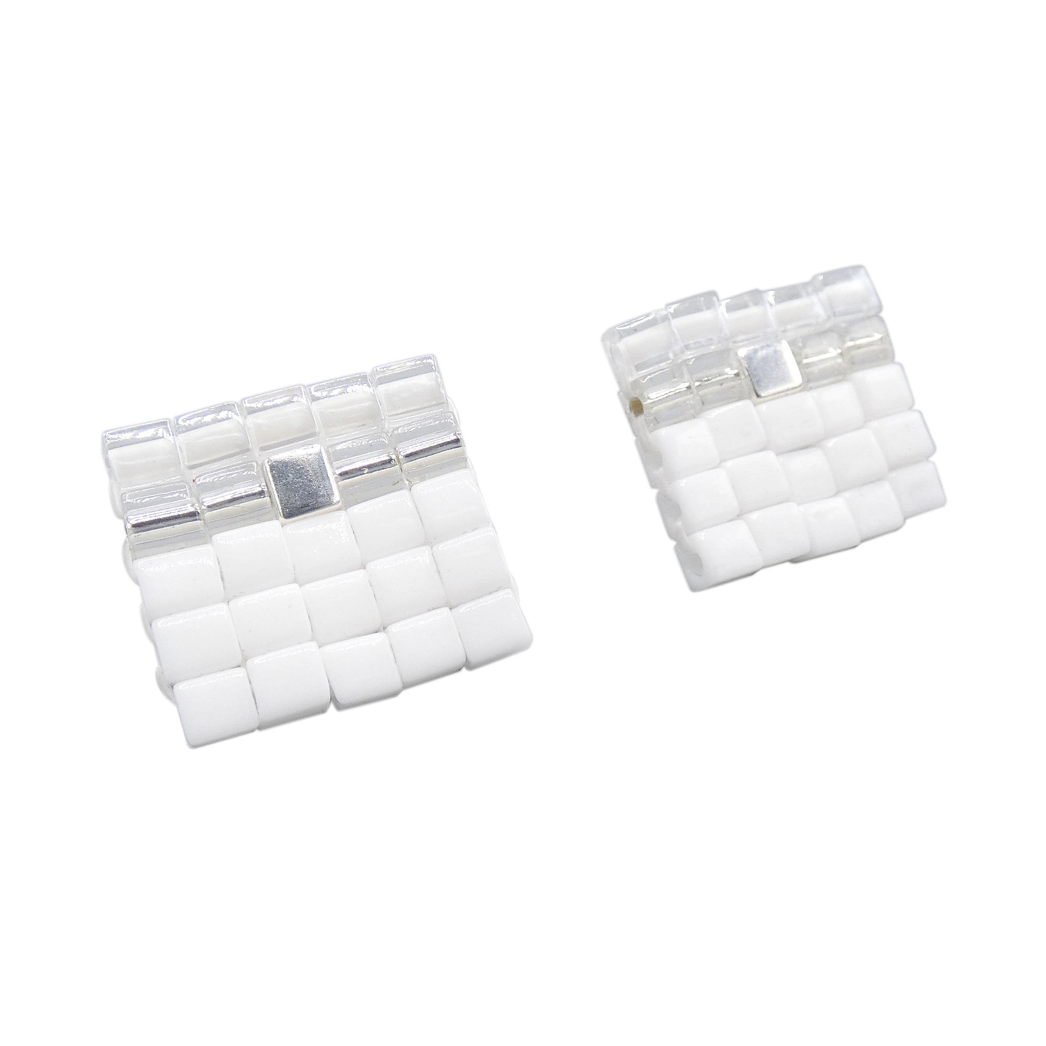 Nwene Stud Earrings in White and Clear Glass Beads